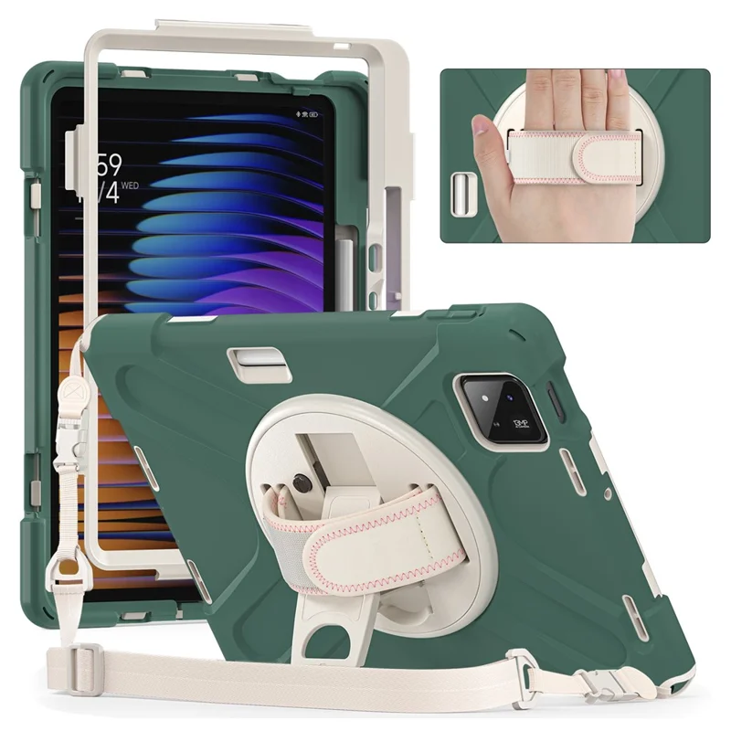 For Xiaomi Pad 7 Kickstand Case TPU PC Silicone Tablet Cover with Shoulder Strap - Navy Blue-Cellmalls