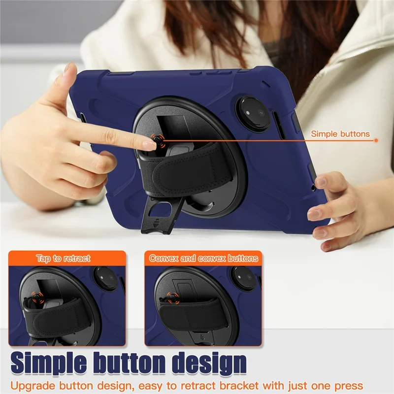 For Xiaomi Redmi Pad SE 4G 8.7 inch Kickstand Case TPU PC Silicone Tablet Cover with Shoulder Strap - Navy Blue-Cellmalls