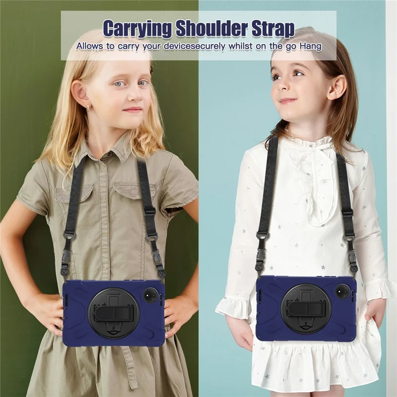 For Xiaomi Redmi Pad SE 4G 8.7 inch Kickstand Case TPU PC Silicone Tablet Cover with Shoulder Strap - Navy Blue-Cellmalls