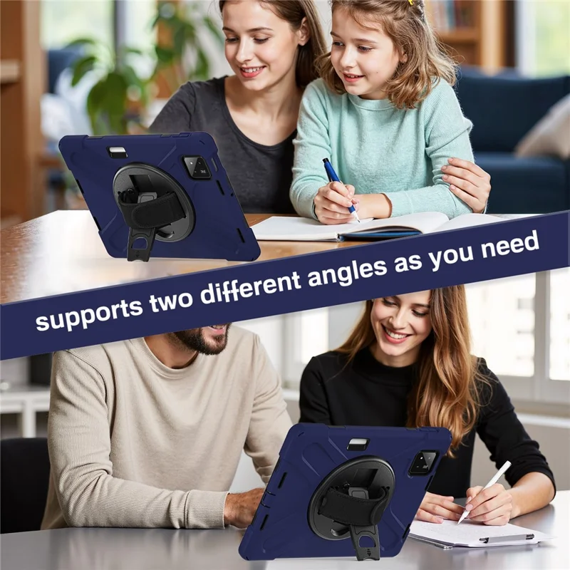 For Xiaomi Pad 7 Kickstand Case TPU PC Silicone Tablet Cover with Shoulder Strap - Navy Blue-Cellmalls