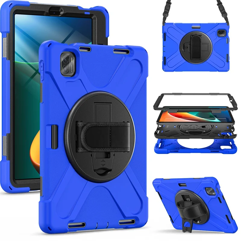 For Xiaomi Pad 5 Case Hand Strap Kickstand PC+Silicone Tablet Cover with Shoulder Strap - Blue-Cellmalls