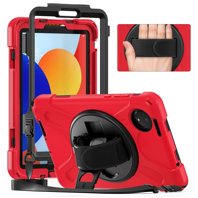 For Xiaomi Redmi Pad SE 4G 8.7 inch Kickstand Case TPU PC Silicone Tablet Cover with Shoulder Strap - Navy Blue-Cellmalls