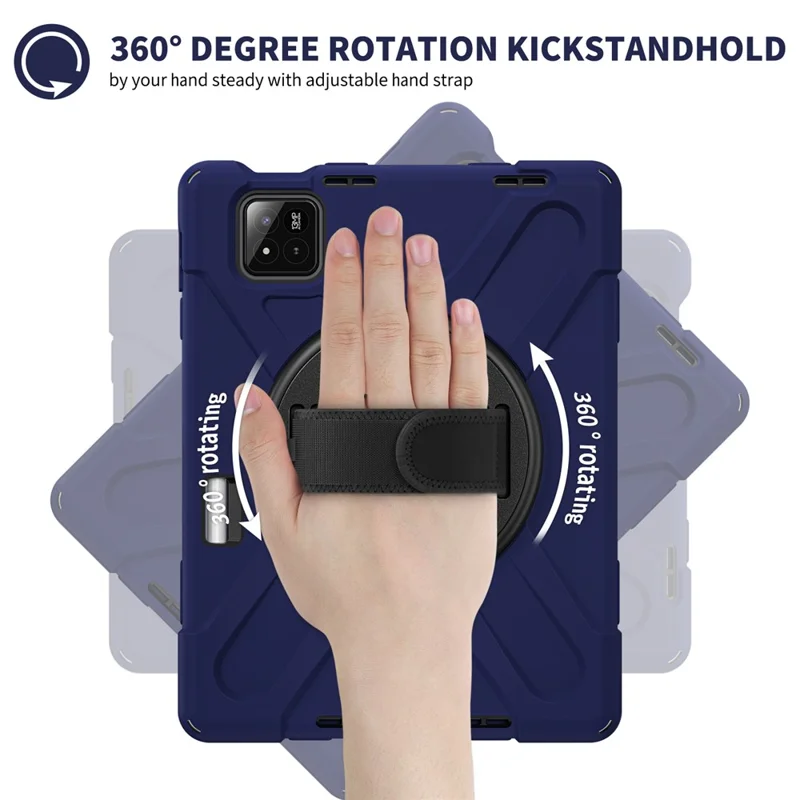 For Xiaomi Pad 7 Kickstand Case TPU PC Silicone Tablet Cover with Shoulder Strap - Navy Blue-Cellmalls