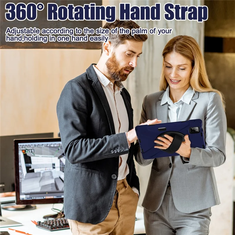 For Xiaomi Pad 7 Kickstand Case TPU PC Silicone Tablet Cover with Shoulder Strap - Navy Blue-Cellmalls