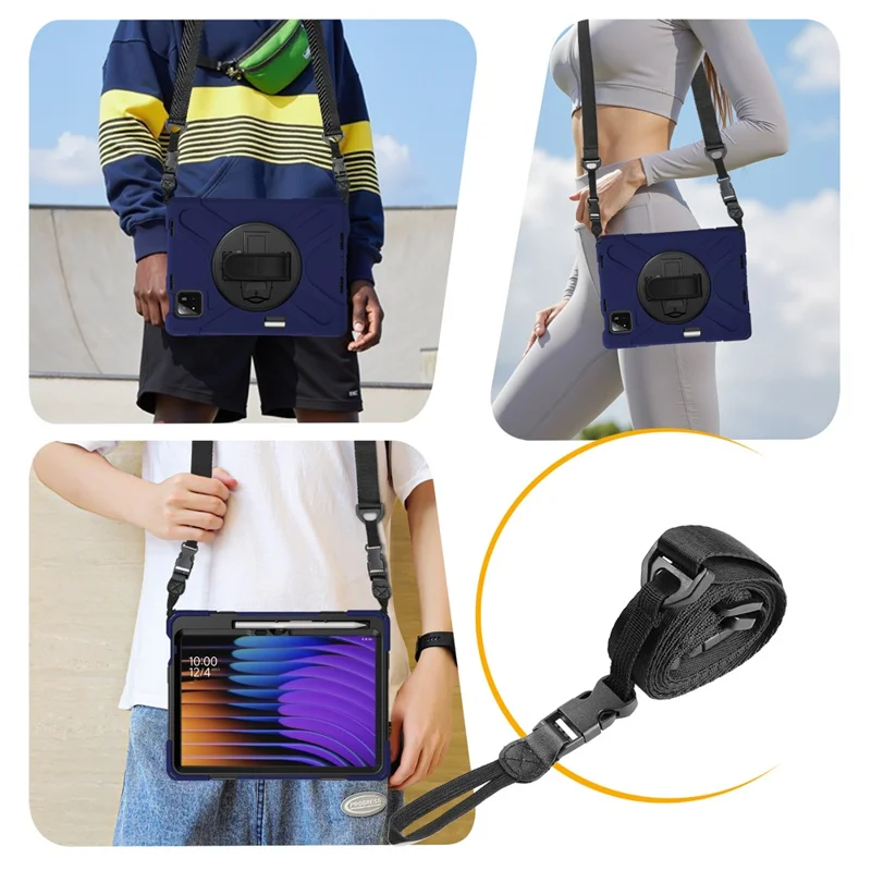 For Xiaomi Pad 7 Kickstand Case TPU PC Silicone Tablet Cover with Shoulder Strap - Navy Blue-Cellmalls