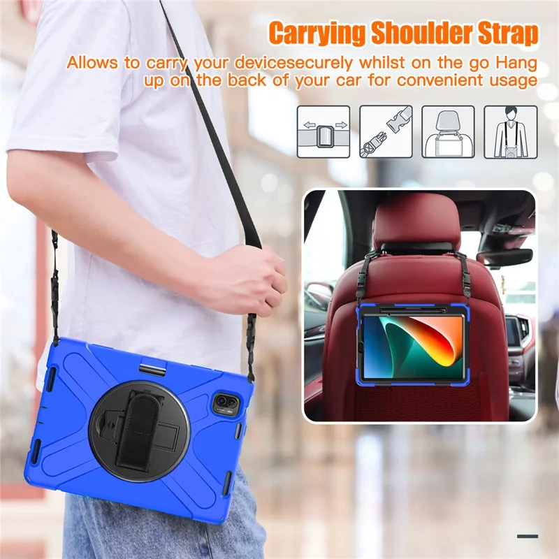 For Xiaomi Pad 5 Case Hand Strap Kickstand PC+Silicone Tablet Cover with Shoulder Strap - Blue-Cellmalls