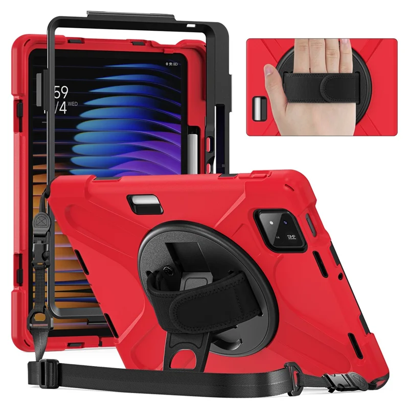 For Xiaomi Pad 7 Kickstand Case TPU PC Silicone Tablet Cover with Shoulder Strap - Navy Blue-Cellmalls