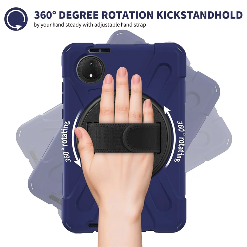 For Xiaomi Redmi Pad SE 4G 8.7 inch Kickstand Case TPU PC Silicone Tablet Cover with Shoulder Strap - Navy Blue-Cellmalls