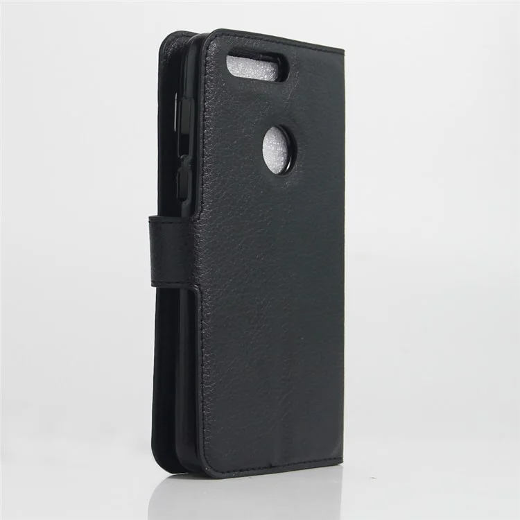 Litchi Texture Stand Leather Case for Huawei Honor 8 with Folio Flip Wallet Design Phone Cover - Black-Cellmalls