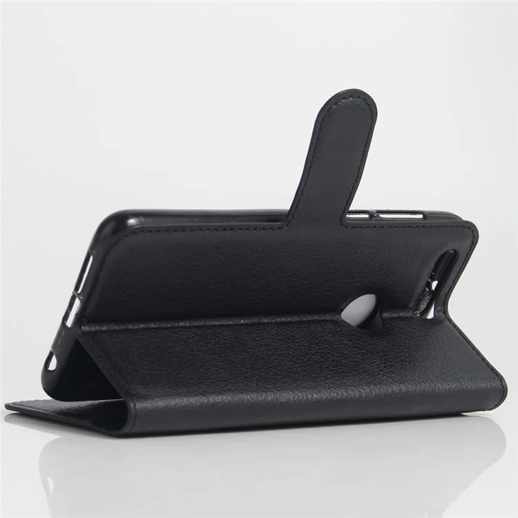 Litchi Texture Stand Leather Case for Huawei Honor 8 with Folio Flip Wallet Design Phone Cover - Black-Cellmalls