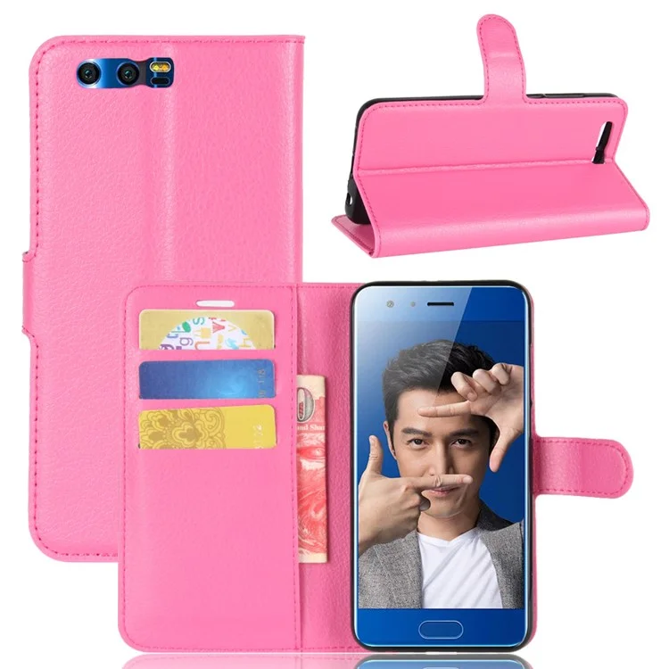 For Huawei Honor 9 Litchi Texture PU Leather Wallet Stand Phone Case Shell - Black-Cellmalls