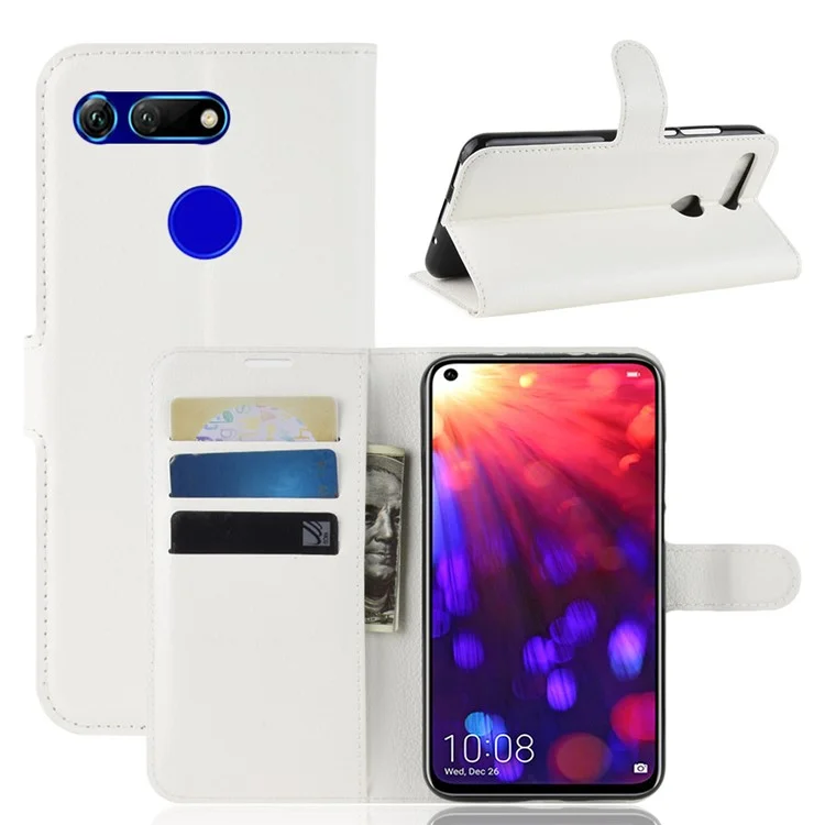 Litchi Texture Wallet Stand Leather Cover for Huawei Honor View 20 / Honor V20 - White-Cellmalls
