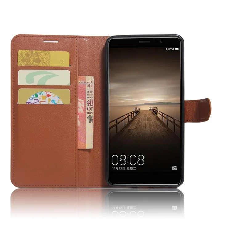Lychee Grain Wallet Leather Case Accessory for Huawei Mate 9 - Brown-Cellmalls