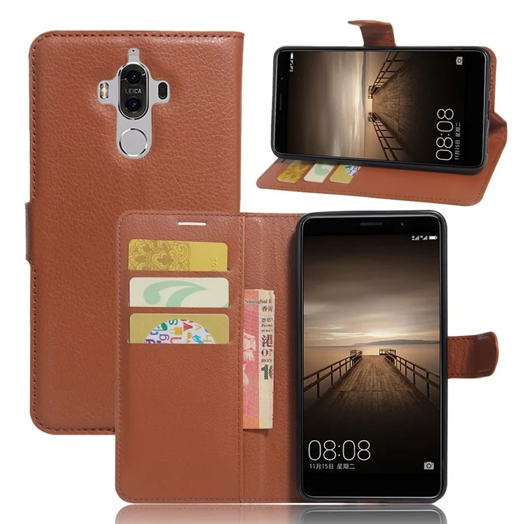 Lychee Grain Wallet Leather Case Accessory for Huawei Mate 9 - Brown-Cellmalls