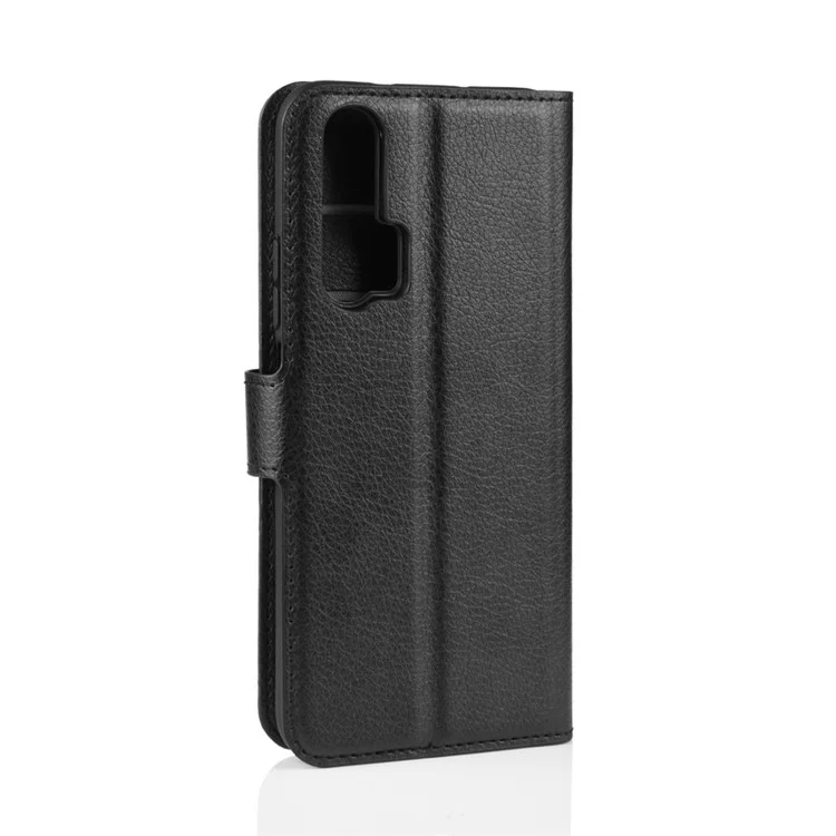 Litchi Skin Wallet Leather Stand Phone Shell for Huawei Honor 20 Pro - Black-Cellmalls