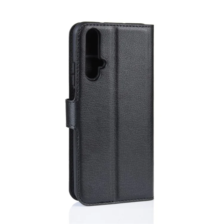 Litchi Skin Leather Wallet Stand Case for Huawei Honor 20S / Honor 20 - Black-Cellmalls
