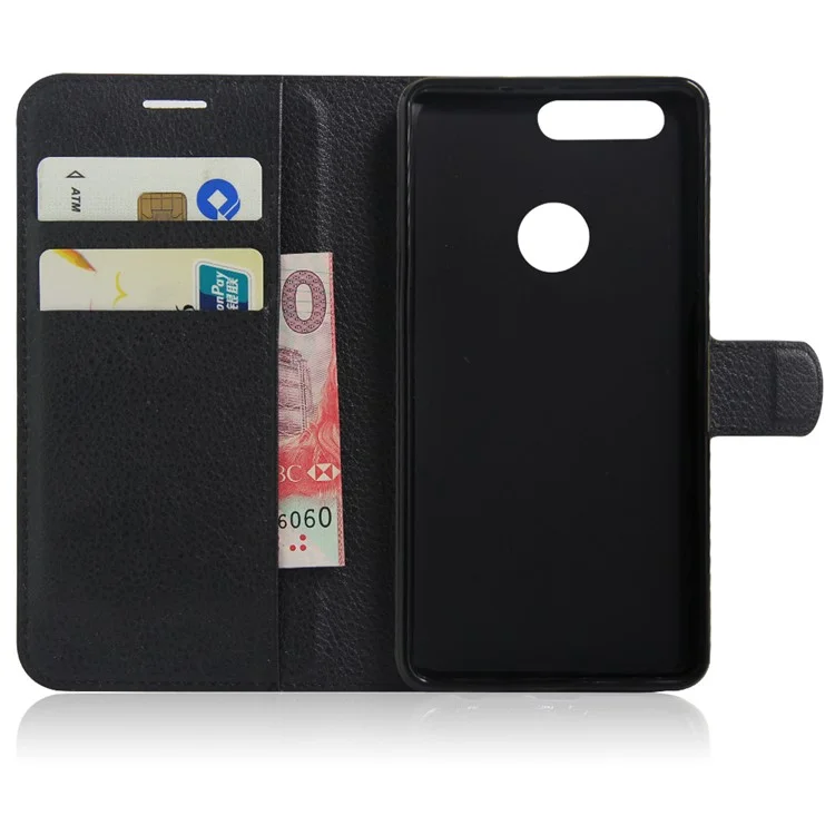 Litchi Texture Stand Leather Case for Huawei Honor 8 with Folio Flip Wallet Design Phone Cover - Black-Cellmalls