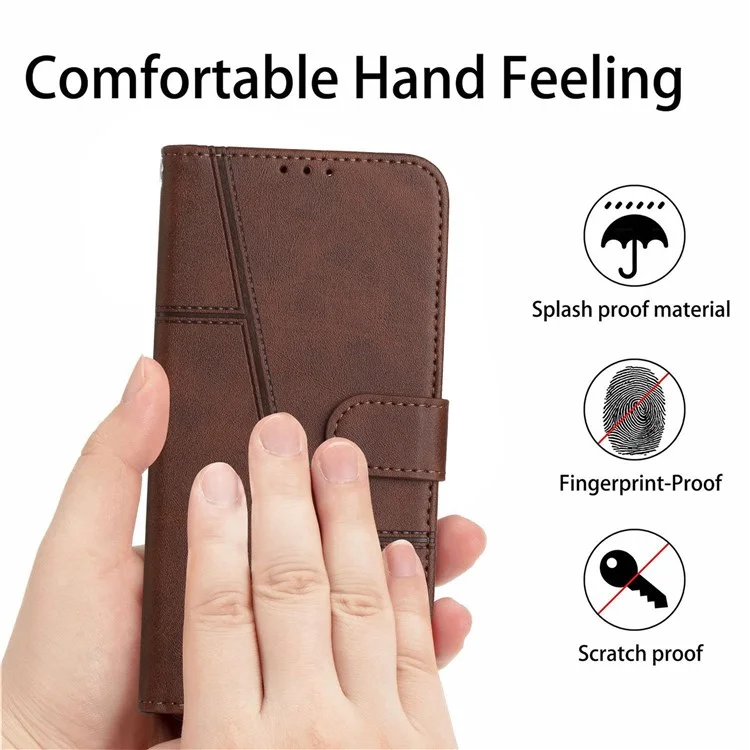 For Xiaomi Poco M4 5G Mobile Phone Case Bag Simple Style Imprinted Stitching Stand PU Leather Phone Cover Wallet with Strap - Brown-Cellmalls