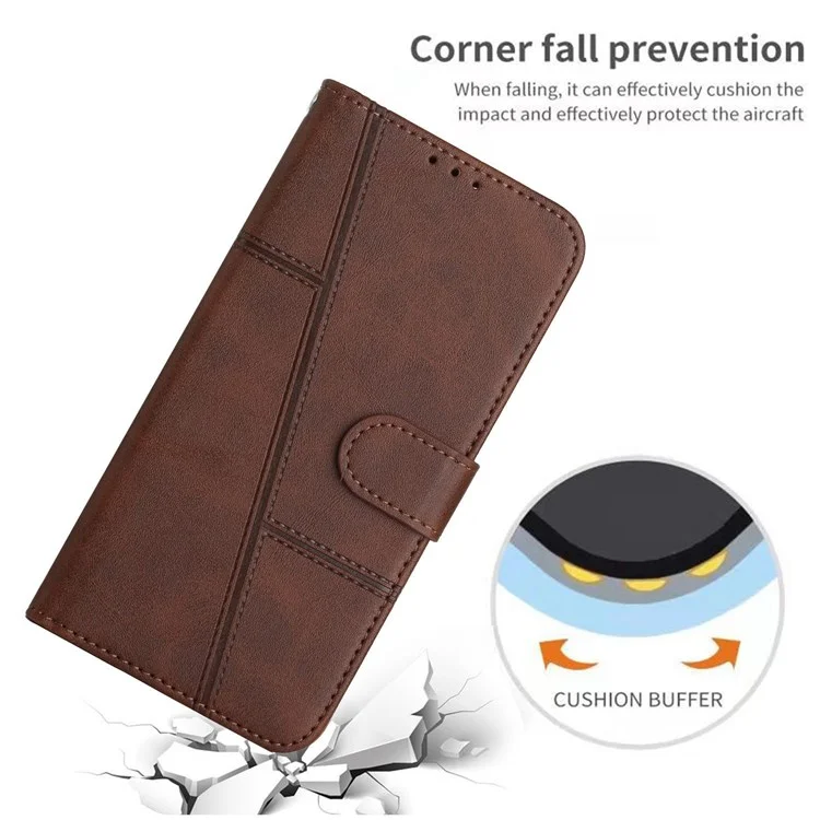 For Xiaomi Poco M4 5G Mobile Phone Case Bag Simple Style Imprinted Stitching Stand PU Leather Phone Cover Wallet with Strap - Brown-Cellmalls