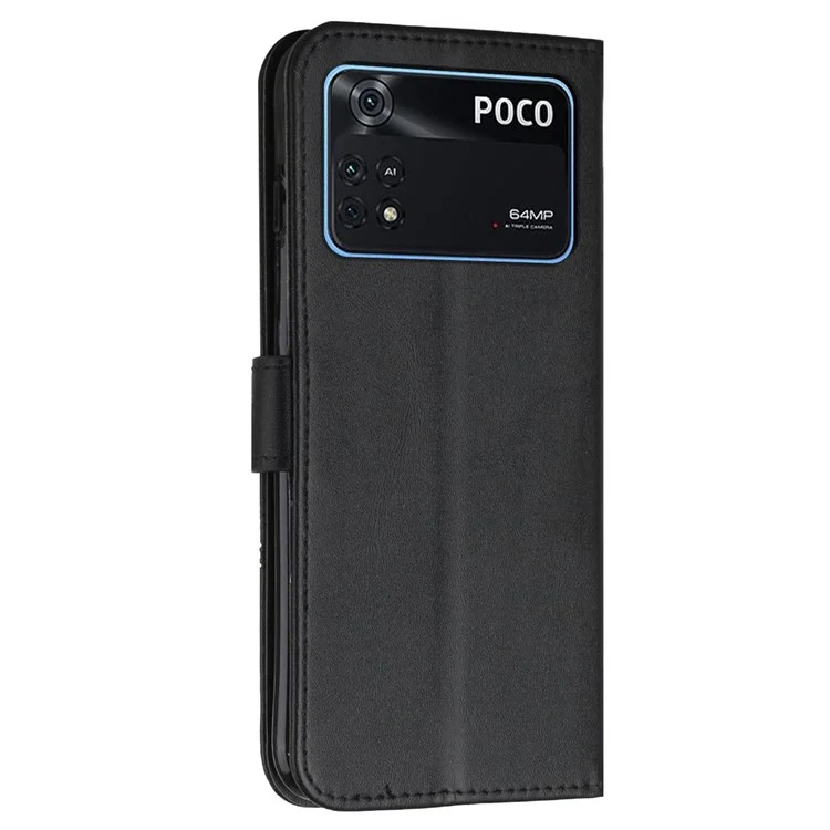 For Xiaomi Poco M4 Pro Phone Card Holder Case Wallet Magnetic PU Leather+Soft TPU Fine Stitching Phone Cover with Strap - Black-Cellmalls