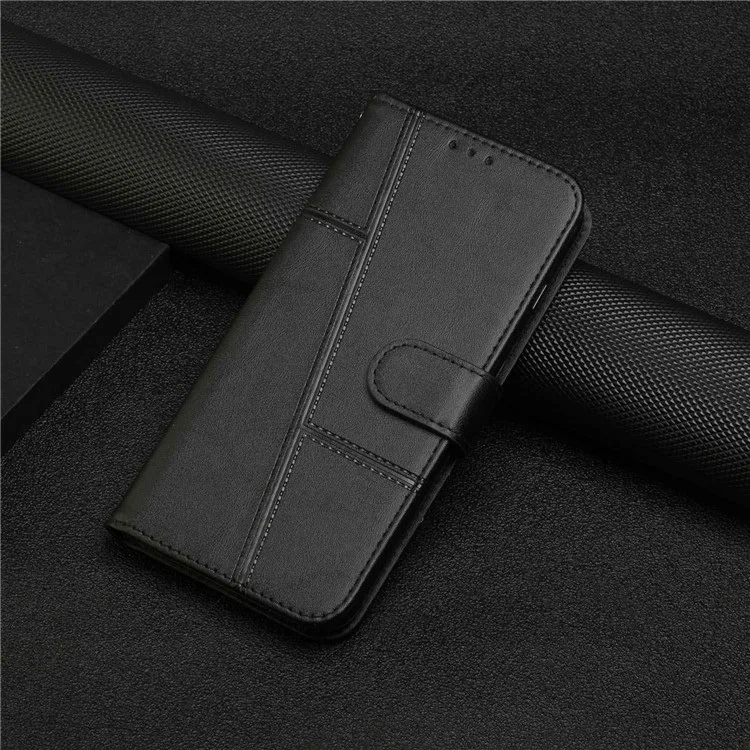 For Xiaomi Poco M4 Pro Phone Card Holder Case Wallet Magnetic PU Leather+Soft TPU Fine Stitching Phone Cover with Strap - Black-Cellmalls