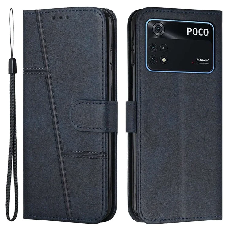 For Xiaomi Poco M4 Pro Phone Card Holder Case Wallet Magnetic PU Leather+Soft TPU Fine Stitching Phone Cover with Strap - Black-Cellmalls