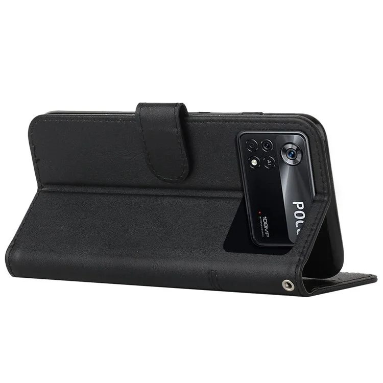For Xiaomi Poco X4 Pro 5G Stitching Wallet Case PU Leather Magnetic Closure Stand Function Mobile Phone Cover with Strap - Black-Cellmalls