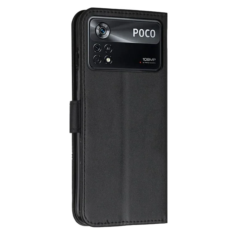 For Xiaomi Poco X4 Pro 5G Stitching Wallet Case PU Leather Magnetic Closure Stand Function Mobile Phone Cover with Strap - Black-Cellmalls