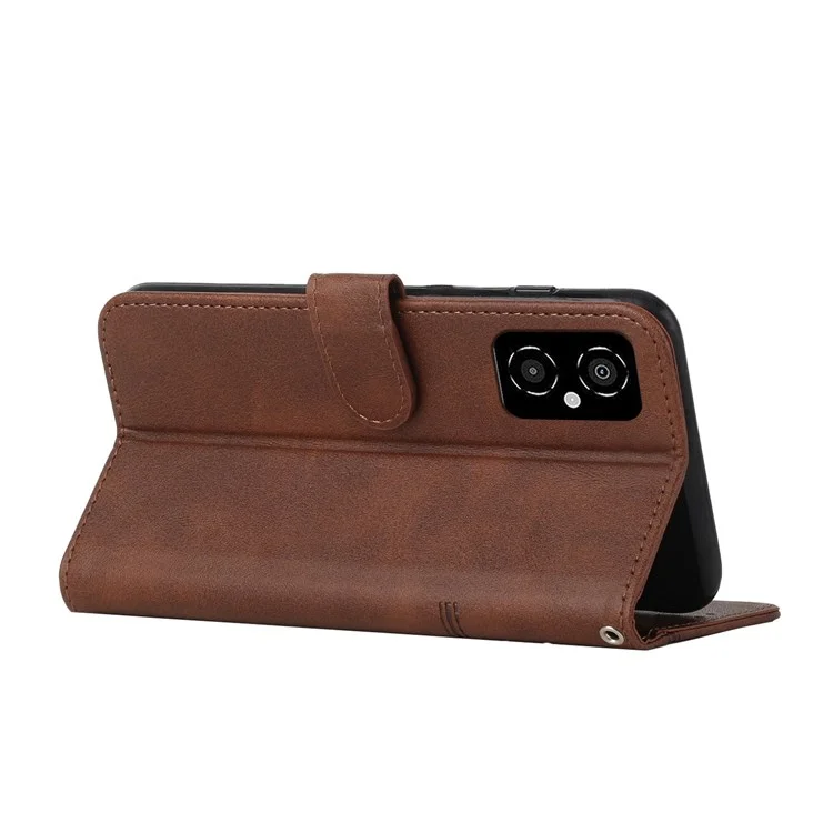 For Xiaomi Poco M4 5G Mobile Phone Case Bag Simple Style Imprinted Stitching Stand PU Leather Phone Cover Wallet with Strap - Brown-Cellmalls