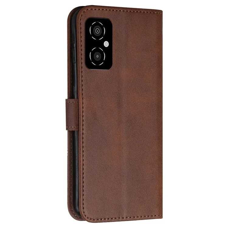 For Xiaomi Poco M4 5G Mobile Phone Case Bag Simple Style Imprinted Stitching Stand PU Leather Phone Cover Wallet with Strap - Brown-Cellmalls
