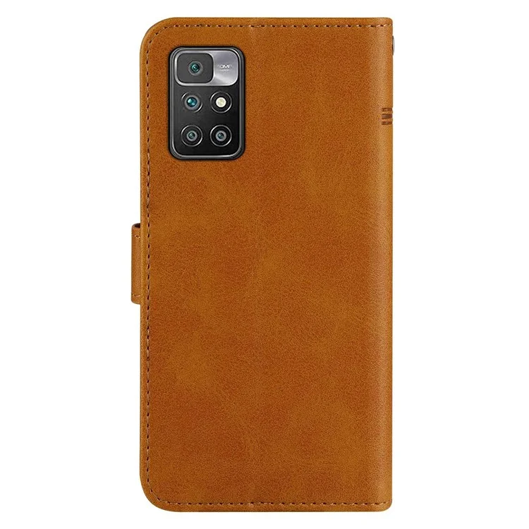 Lines Imprinted Premium PU Leather Wallet Stand Flip Protective Phone Case with Wrist Strap for Xiaomi Redmi Note 11 4G (MediaTek)/10 4G (2021)/10 2022 4G/10 Prime - Yellow-Cellmalls