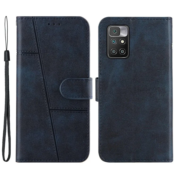 Lines Imprinted Premium PU Leather Wallet Stand Flip Protective Phone Case with Wrist Strap for Xiaomi Redmi Note 11 4G (MediaTek)/10 4G (2021)/10 2022 4G/10 Prime - Yellow-Cellmalls