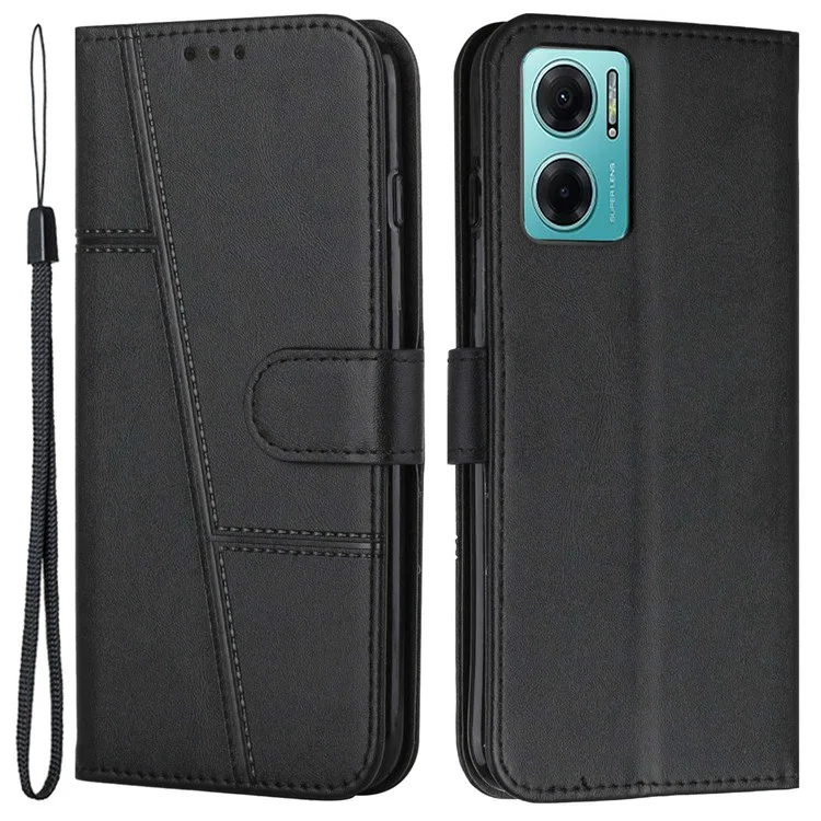 For Xiaomi Redmi Note 11E 5G / 10 5G / 10 Prime+ 5G Stitching Design Wallet Phone Cover TPU Interior Protect PU Leather Folio Flip Stand Case with Strap - Black-Cellmalls