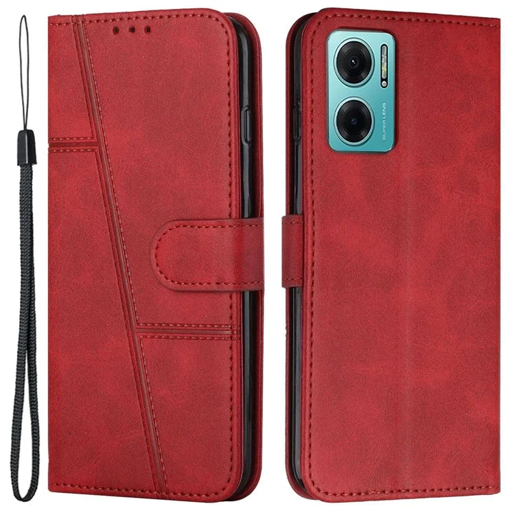 For Xiaomi Redmi Note 11E 5G / 10 5G / 10 Prime+ 5G Stitching Design Wallet Phone Cover TPU Interior Protect PU Leather Folio Flip Stand Case with Strap - Black-Cellmalls
