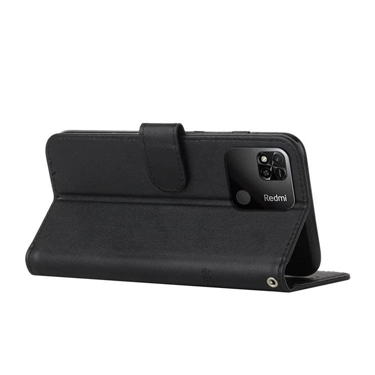 For Xiaomi Redmi 10A/Poco C31/Redmi 9C/9C NFC Stitching PU Leather Protective Case Wallet Function Folio Stand Shockproof Cover with Strap - Black-Cellmalls