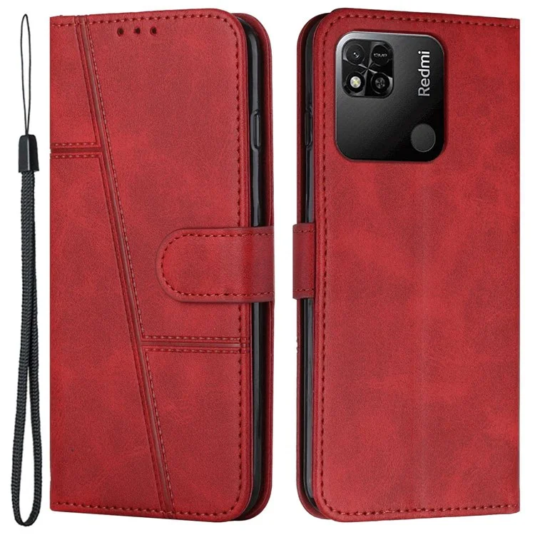 For Xiaomi Redmi 10A/Poco C31/Redmi 9C/9C NFC Stitching PU Leather Protective Case Wallet Function Folio Stand Shockproof Cover with Strap - Black-Cellmalls