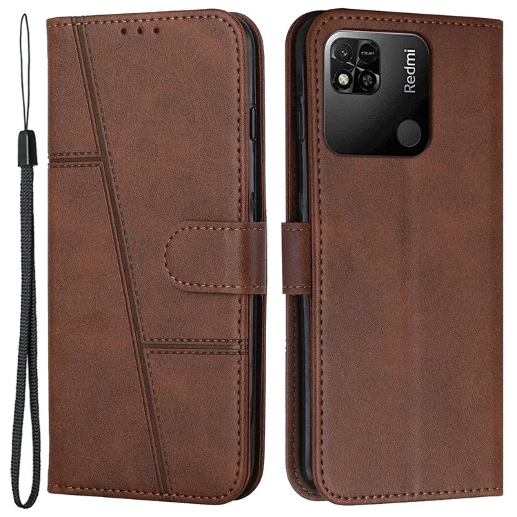For Xiaomi Redmi 10A/Poco C31/Redmi 9C/9C NFC Stitching PU Leather Protective Case Wallet Function Folio Stand Shockproof Cover with Strap - Black-Cellmalls