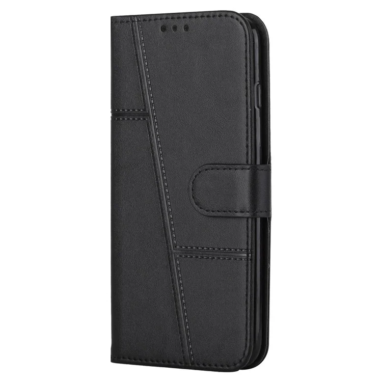 For Xiaomi Poco M4 Pro Phone Card Holder Case Wallet Magnetic PU Leather+Soft TPU Fine Stitching Phone Cover with Strap - Black-Cellmalls