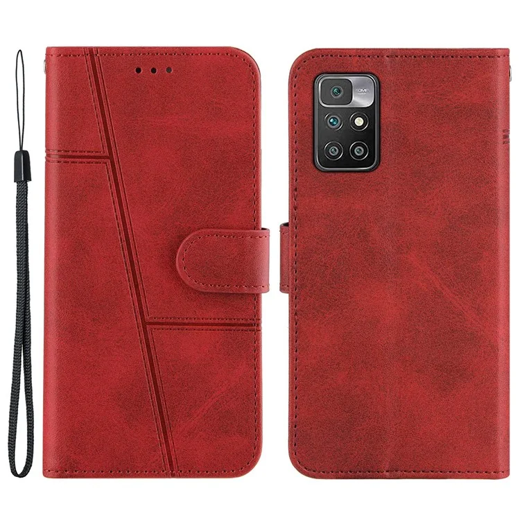 Lines Imprinted Premium PU Leather Wallet Stand Flip Protective Phone Case with Wrist Strap for Xiaomi Redmi Note 11 4G (MediaTek)/10 4G (2021)/10 2022 4G/10 Prime - Yellow-Cellmalls