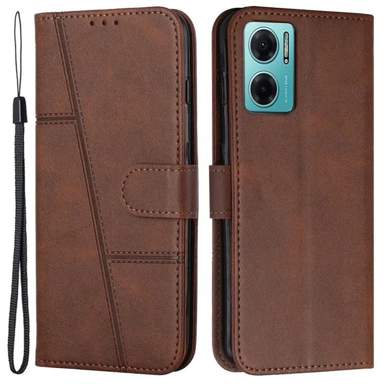 For Xiaomi Redmi Note 11E 5G / 10 5G / 10 Prime+ 5G Stitching Design Wallet Phone Cover TPU Interior Protect PU Leather Folio Flip Stand Case with Strap - Black-Cellmalls