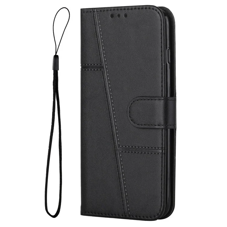 For Xiaomi Redmi Note 11E 5G / 10 5G / 10 Prime+ 5G Stitching Design Wallet Phone Cover TPU Interior Protect PU Leather Folio Flip Stand Case with Strap - Black-Cellmalls