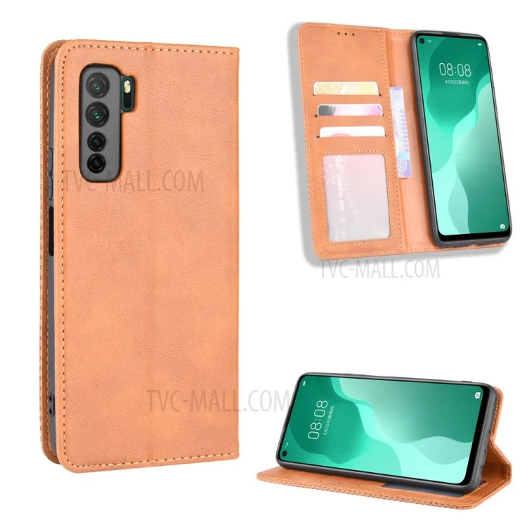 Auto-absorbed Retro Leather Flip Protective Cover for Huawei nova 7 SE/P40 lite 5G - Black-Cellmalls