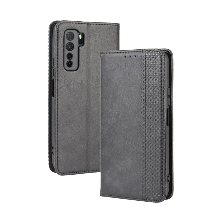 Auto-absorbed Retro Leather Flip Protective Cover for Huawei nova 7 SE/P40 lite 5G - Black-Cellmalls