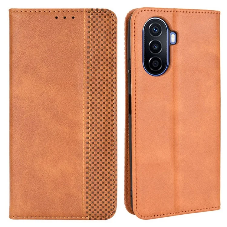 For Huawei nova Y70 4G/nova Y70 Plus 4G PU Leather Retro Texture Anti-wear Cell Phone Case Stand Wallet Shockproof Cover - Red-Cellmalls