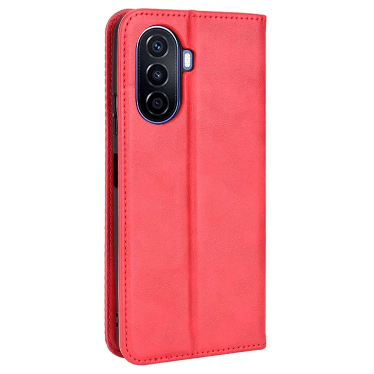 For Huawei nova Y70 4G/nova Y70 Plus 4G PU Leather Retro Texture Anti-wear Cell Phone Case Stand Wallet Shockproof Cover - Red-Cellmalls