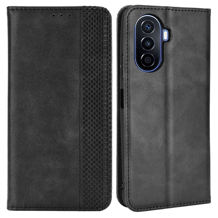 For Huawei nova Y70 4G/nova Y70 Plus 4G PU Leather Retro Texture Anti-wear Cell Phone Case Stand Wallet Shockproof Cover - Red-Cellmalls