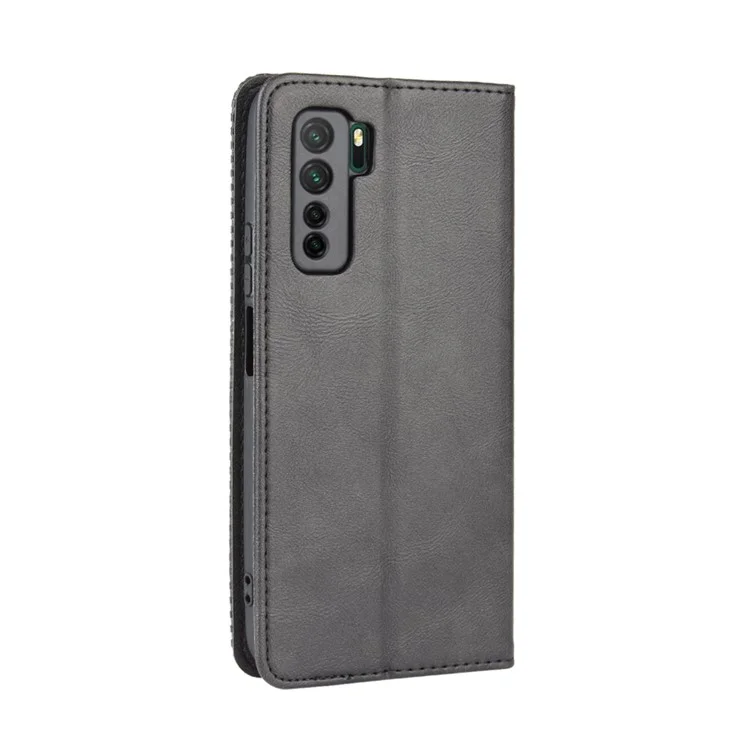 Auto-absorbed Retro Leather Flip Protective Cover for Huawei nova 7 SE/P40 lite 5G - Black-Cellmalls