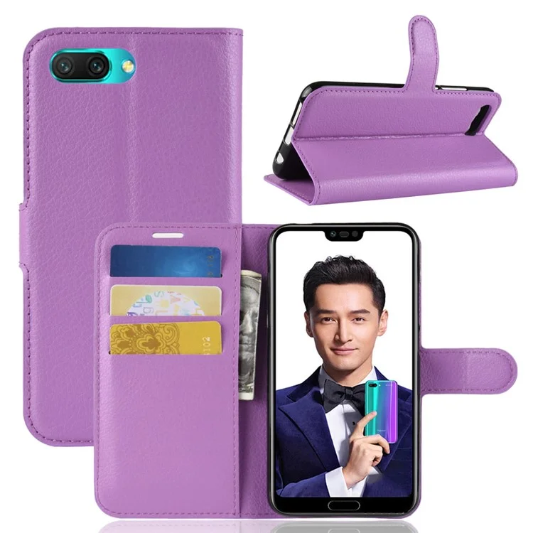 Litchi Texture Wallet Stand Leather Phone Case for Huawei Honor 10 - Black-Cellmalls