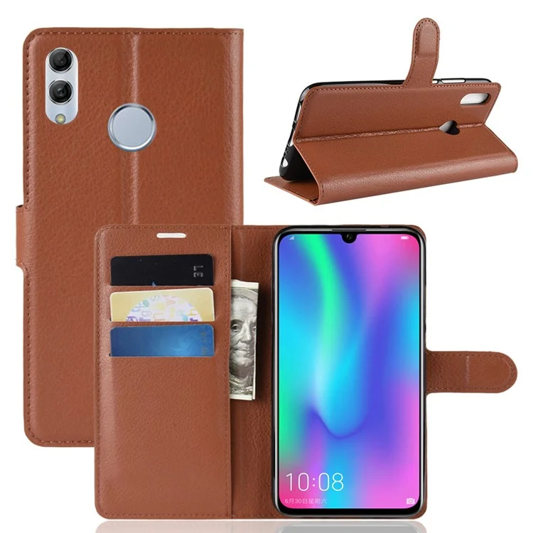 Litchi Texture Wallet Leather Cell Phone Cover for Huawei Honor 10 Lite / P Smart (2019) Mobile Phone Shell - Black-Cellmalls