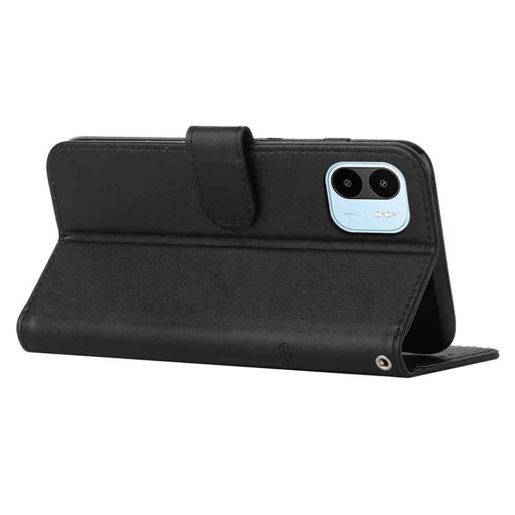 For Xiaomi Redmi A1 4G / A2 4G Simple Style Phone Cover Stitching Design Wallet Anti-scratch PU Leather Stand Case with Strap - Black-Cellmalls